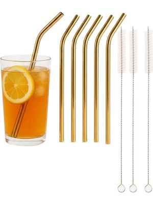 Mucit Home Gold 6'lı Paslanmaz Çelik Pipet +3 Adet Temizleme Fırçası