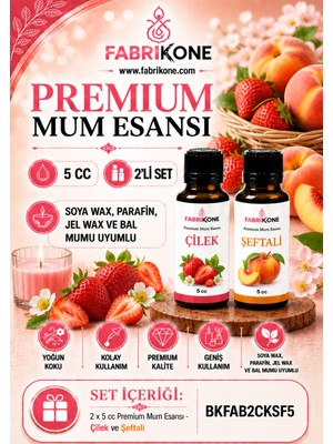 Fabrikone Premium Mum Esansı 5 cc 2'li Set - Çilek, Şeftali - Soya Wax, Parafin, Jel Wax ve Bal Mumu Uyumlu BKFAB2CKSF5