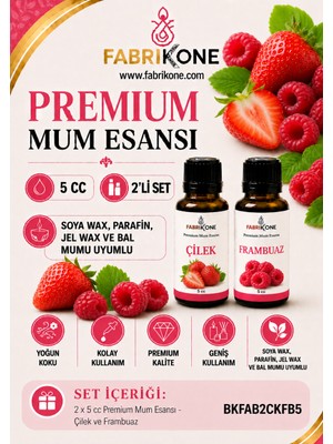 Fabrikone Premium Mum Esansı 5 cc 2'li Set - Çilek, Frambuaz - Soya Wax, Parafin, Jel Wax ve Bal Mumu Uyumlu BKFAB2CKFB5