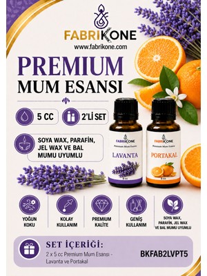 Fabrikone Premium Mum Esansı 5 cc 2'li Set - Lavanta, Portakal - Soya Wax, Parafin, Jel Wax ve Bal Mumu Uyumlu BKFAB2LVPT5
