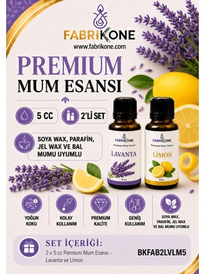 Fabrikone Premium Mum Esansı 5 cc 2'li Set - Lavanta, Limon - Soya Wax, Parafin, Jel Wax ve Bal Mumu Uyumlu BKFAB2LVLM5