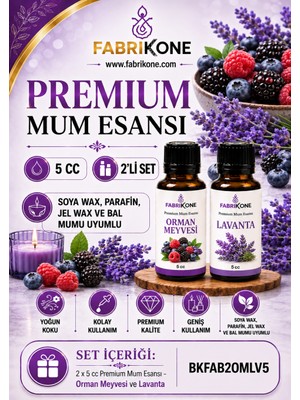 Fabrikone Premium Mum Esansı 5 cc 2'li Set - Orman Meyvesi, Lavanta - Soya Wax, Parafin, Jel Wax ve Bal Mumu Uyumlu BKFAB2OMLV5
