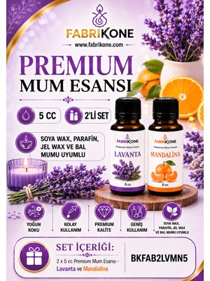 Fabrikone Premium Mum Esansı 5 cc 2'li Set - Lavanta, Mandalina - Soya Wax, Parafin, Jel Wax ve Bal Mumu Uyumlu BKFAB2LVMN5