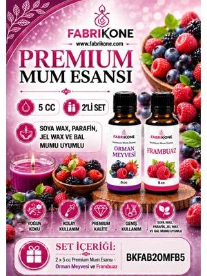 Fabrikone Premium Mum Esansı 5 cc 2'li Set - Orman Meyvesi, Frambuaz - Soya Wax, Parafin, Jel Wax ve Bal Mumu Uyumlu BKFAB2OMFB5