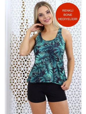 Aykum Şortlu Tankini Takım ( Şortu Astarlı ) Yeşil Desenli