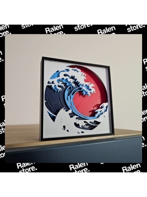 Ralen Japon Dalga Shadow Box Tablo – 3D Katmanlı Dekoratif Çerçeve | Modern Japon Sanatı Duvar Dekoru | El Yapımı Görünümlü Shadow Box Tasarım