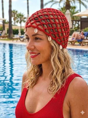 Fashion Cocktail Coachella Stili Deniz Kabuklu Delikli Makrome Saç Filesi Örgü Saç Bonesi Bohem Boho File Saç Bandı Aksesuarı Tatil Plaj Sahil Şapka Başlık Bere