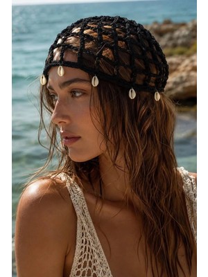 Fashion Cocktail Coachella Stili Deniz Kabuklu Delikli Makrome Saç Filesi Örgü Saç Bonesi Bohem Boho File Saç Bandı Aksesuarı Tatil Plaj Sahil Şapka Başlık Bere