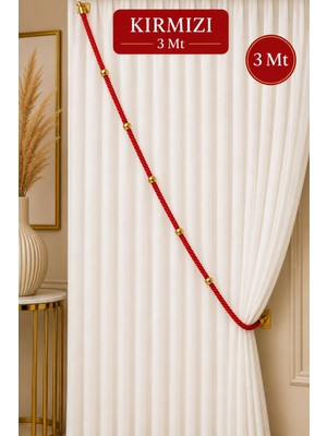 Emtory Home Kırmızı Kruvaze Perde Tavan Korniş Bağlama Halatı - Gold Detaylı - Perde Süsü - 3 Metre - 1 Adet