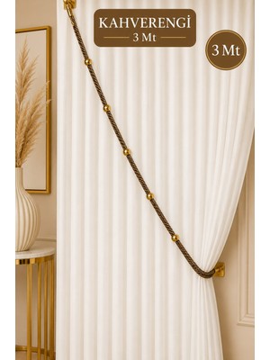 Emtory Home Kahverengi Kruvaze Perde Tavan Korniş Bağlama Halatı - Gold Detaylı - Perde Süsü - 3 Metre - 1 Adet