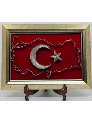 Plaket Kutulu Haritalı Türk Bayrağı
