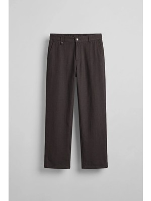 Abluka Online Erkek Relaxed Fit Keten Görünümlü Pantolon Koyu Kahve
