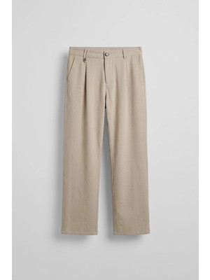 Abluka Online Erkek Relaxed Fit Keten Görünümlü Pantolon Bej