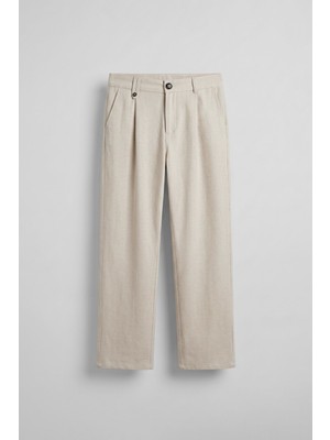 Abluka Online Erkek Relaxed Fit Keten Görünümlü Pantolon Ekru