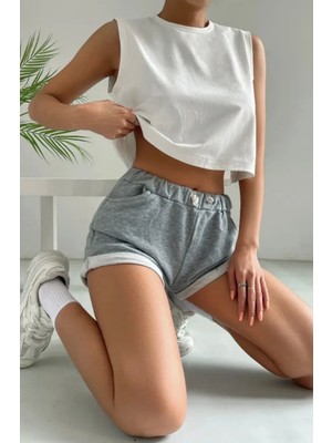 Nigrum Pardus Nıgrum Pardus Yeni Sezon Düz Renk %100 Pamuk Oversize Kolsuz Kadın Crop T-Shirt