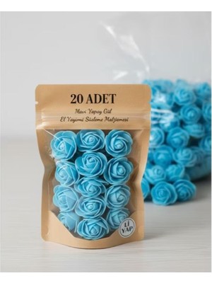 Bodrum Asel 20 Adet Mavi Yapay Yumuşak Dokulu Gül - 3.5 cm Küçük Gül Başları - Nikah Şekeri, Bebek Şekeri, El Sanatları ve Kendin Yap (Dıy) Süsleme Malzemesi