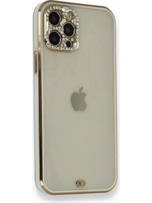 Colezium Iphone 12 Pro Kılıf Liva Taşlı  - Beyaz