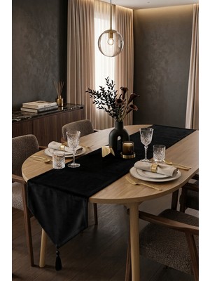 Bs Home Lüks Keten Runner Masa Örtüsü Rustik Şık Püsküllü Dekoratif Masa Örtüsü 35X150 cm