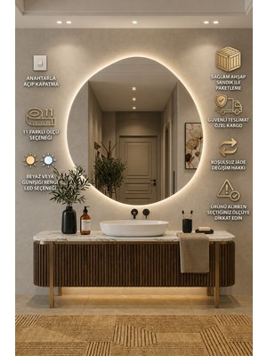 Cg Home Arya Asimetrik Ledli Ayna  Modern Banyo Aynası Şık Tasarım Konsol Aynası Dekoratif Duvar Aynası Beyaz Günışığı LED