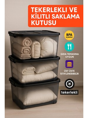 Loremp 90 Lt Saklama Kutusu Kilitli Tekerlekli Büyük Boy Düzenleyici