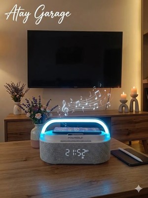Atay Garage Rgb Işıklı Bluetooth Hoparlör Dijital Masaüstü Saat 15W – Dijital Saatli Kablosuz Hoparlör Fm Radyolu Masaüstü Saat