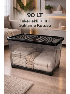 Loremp 90 Lt Saklama Kutusu Kilitli Tekerlekli 1 Adet Organizer-Antrasit
