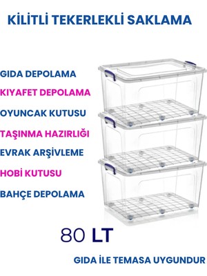Loremp 90 Lt Saklama Kutusu Kilitli Tekerlekli Büyük Boy Depoalam Düzenleyici Organizer