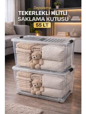 Loremp 55 Lt Saklama Kutusu Kilitli Tekerlekli 2 Adet Organizer