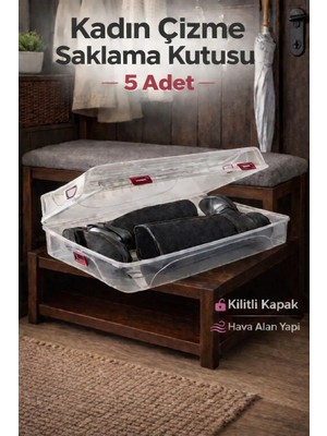 Loremp Kadın Çizme Saklama Kutusu – Kilitli Kapaklı, Hava Alan Şeffaf Çizme Kutusu 5 Adet