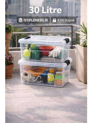 Loremp 30 Lt Depolama Saklama Kutusu Kilitli Şeffaf 2 Adet