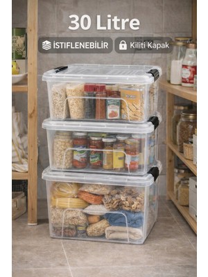 Loremp 30 Litre Kilitli Depolama Düzenleyici 3 Adet Saklama Kutusu