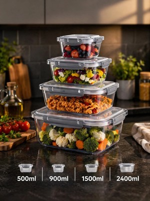 Loremp 4’lü Kare Sızdırmaz Saklama Kabı Seti | Kilitli Kapaklı Vakumlu | Bpa Free Gıda Saklama Kutusu