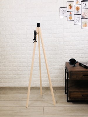 Ferisa Home Ahşap Tripod Lambader Ayağı E27 Tesisatlı Dekoratif Üç Ayaklı Abajur ve Lambader Gövdesi