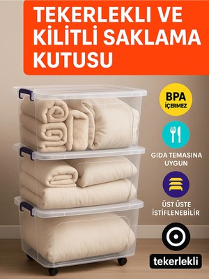 Loremp 55 Lt Depolama 3 Adet Şeffaf Tekerlekli Kilitli Saklama Düzenleme