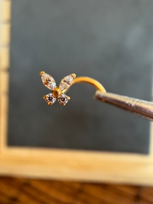Aida Jewelss Yüksek Kalite G23 Titanium Kelebek Zirkon 6x0.8mm Altın Titanyum Hızma Piercing