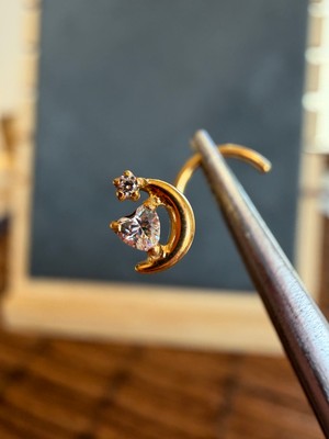 Aida Jewelss Yüksek Kalite G23 Titanium Ay Kalp Zirkon 6x0.8mm Altın Titanyum Hızma Piercing