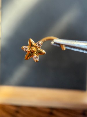 Aida Jewelss Yüksek Kalite G23 Titanium Üç Taş Zirkon 6x0.8mm Altın Titanyum Hızma Piercing