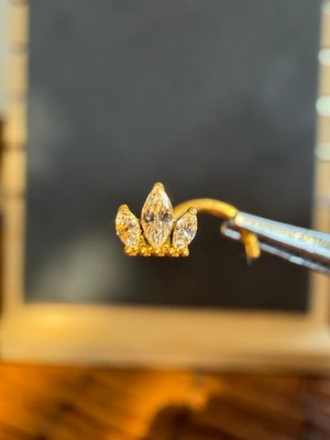 Aida Jewelss Yüksek Kalite G23 Titanium Üç Markiz Taç Zirkon 6x0.8mm Altın Titanyum Hızma Piercing