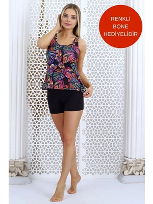 Aykum Şortlu Tankini Esnek Likralı Kumaş Şortu Astarlı