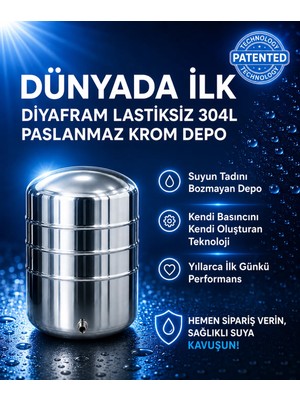 CR TANK - DÜNYADA İLK DİYAFRAMSIZ KENDİ BASINCINI KENDİ OLUŞTURAN İÇİ DIŞI PASLANMAZ KROM TANK  YATAY DİKEY HERTÜRLÜ KULLANILABİLEN  SU DEPOSU