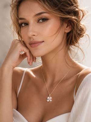 Solare Accessories Altın Kaplama Inci Detaylı Yonca Kolye