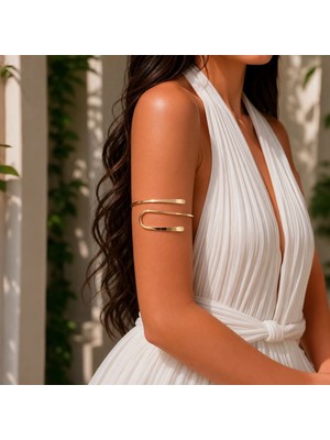 Sevil Gülgün Atelier Pazuband, Üst Kol Bileziği, Modern, Minimalist, Ayarlanabilir, Gold Kaplama, Yaz Aksesuarı, Cuff