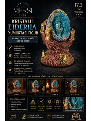 Mersi Shop Kristalli Ejderha Yumurtası Figür 17,3 cm – Fantastik Dekoratif Geode Biblo