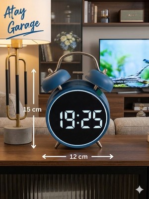 Atay Garage Retro LED Çalar Saat Dijital Ekranlı Sessiz Alarm Masa Saati Mavi