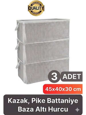 Tex Republic Alas (3 Adet) Fermuarlı Mini Boy Hurç Yastık-Yorgan-Kıyafet Düzenleyici-Fermuarlı Çizgili Gri (45*40*30 Cm)