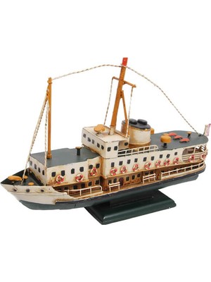 Yakalabazar Dekoratif Metal Eskitme Eminönü-Kadıköy Yolcu Vapuru Maketi - El Yapımı Nostaljik Vintage Gemi Figürü (33.5 Cm)