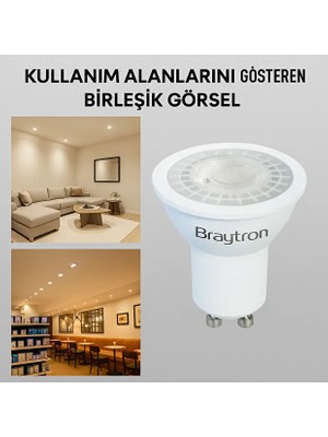 Braytron GU10 4.5W LED Spot Ampul 3000K Sıcak Beyaz Işık 350 Lümen (50W Eşdeğer)