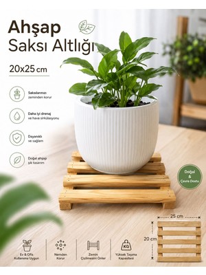 Doğal Ahşap Saksı Altlığı 20X25 cm – Dekoratif Dayanıklı Bitki ve Çiçek Standı