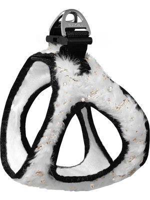 Colezium Üç Kilitli Simli Peluş Kedi Köpek Göğüs Tasması 20-24 cm -Small Beyaz