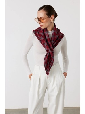 Facette Kadın Ekose Desenli Kırmızı Fular %70 Pamuk %30 Polyester Standart Ebat